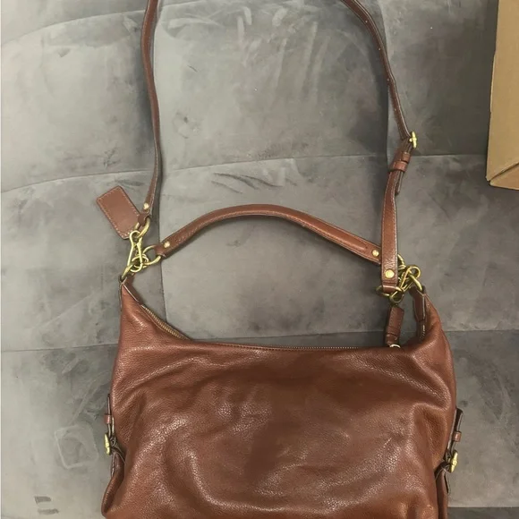 Coach Rich Brown Leather Shoulder Bag with Gold Accents